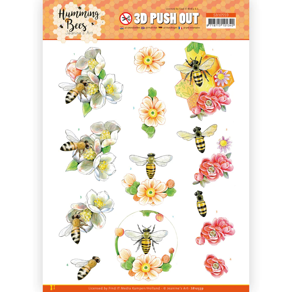 3D Push Out - Jeanine's Design - Humming Bees- Queen Bee