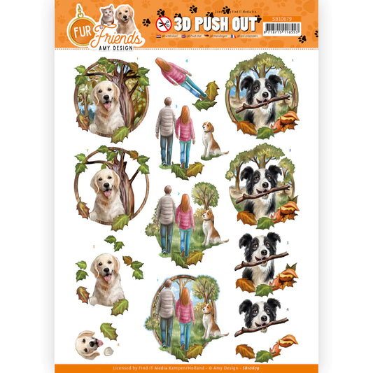 3D Push Out - Amy Design - Fur Friends - Walking the Dog