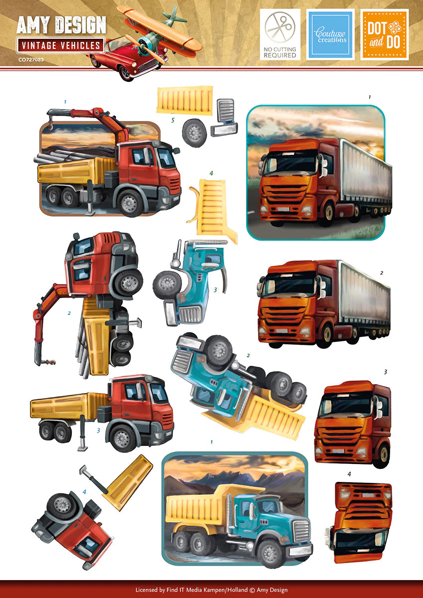 A4 - 3D Diecut Decoupage Set - Trucks Arts & Crafts Couture Creations