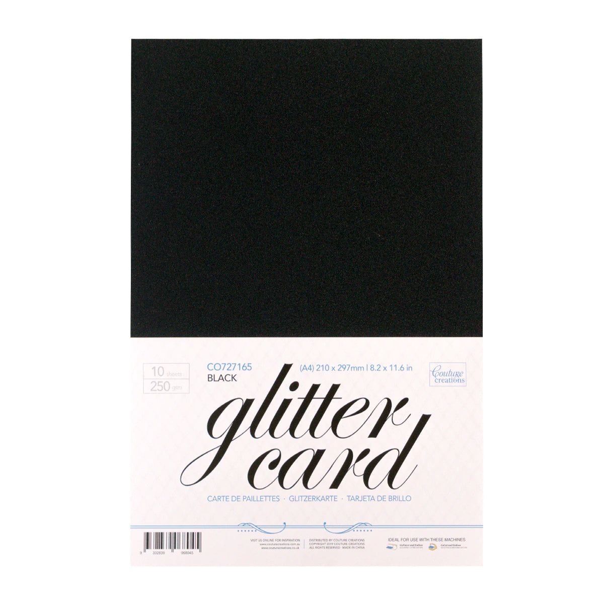 A4 Glitter Card 250gsm - Black Arts & Crafts Couture Creations