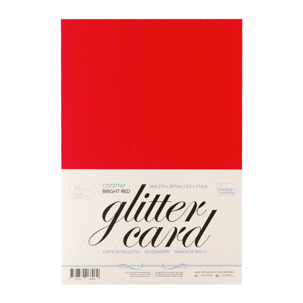A4 Glitter Card 250gsm - Bright Red Arts & Crafts Couture Creations