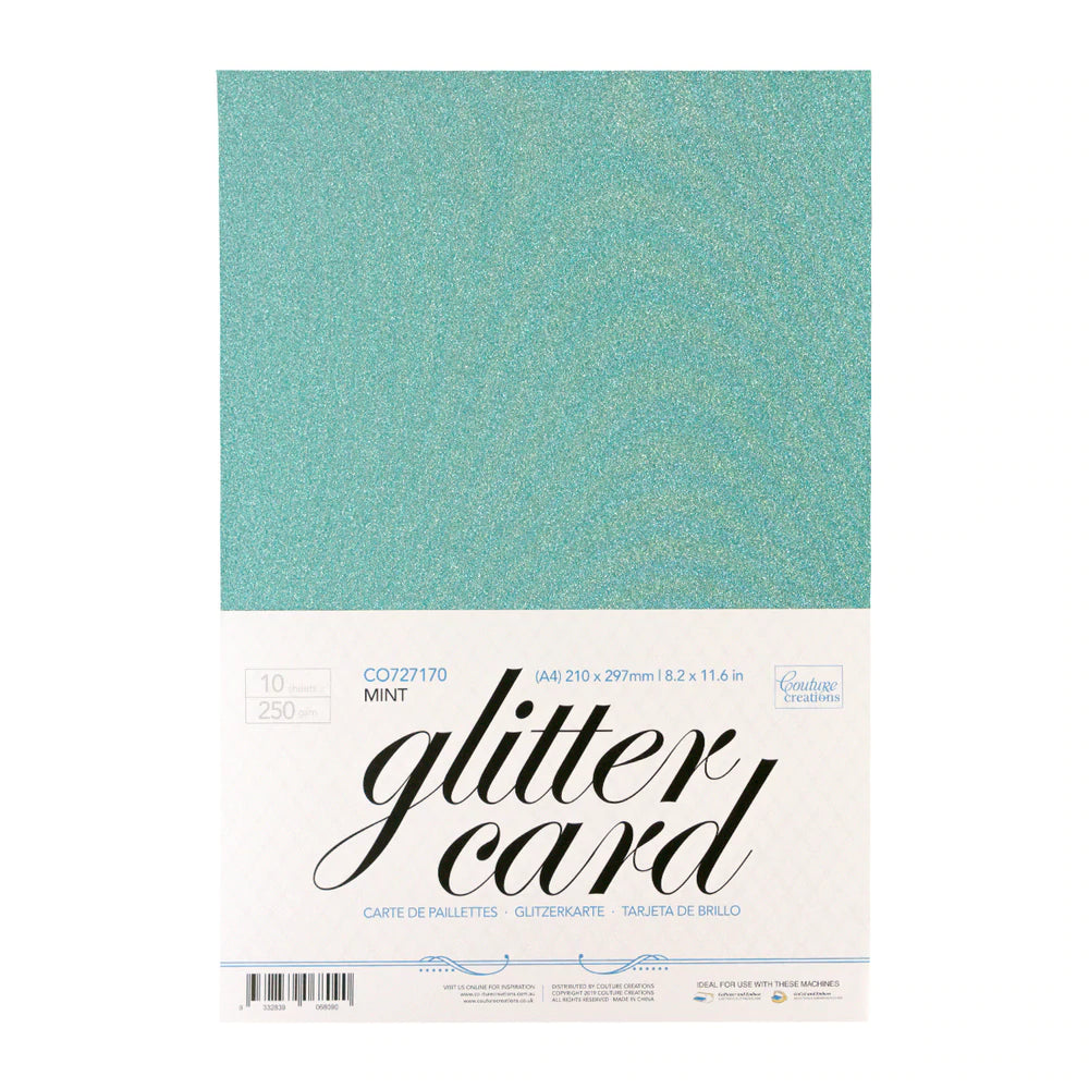 A4 Glitter Card 250gsm - Mint Arts & Crafts Couture Creations
