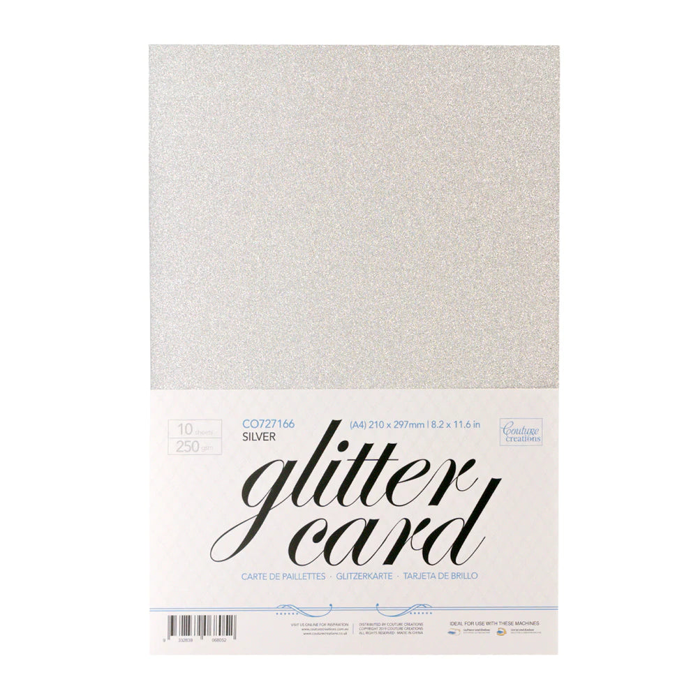 A4 Glitter Card 250gsm - Silver Arts & Crafts Couture Creations