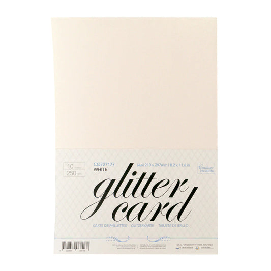 A4 Glitter Card 250gsm - White Arts & Crafts Couture Creations