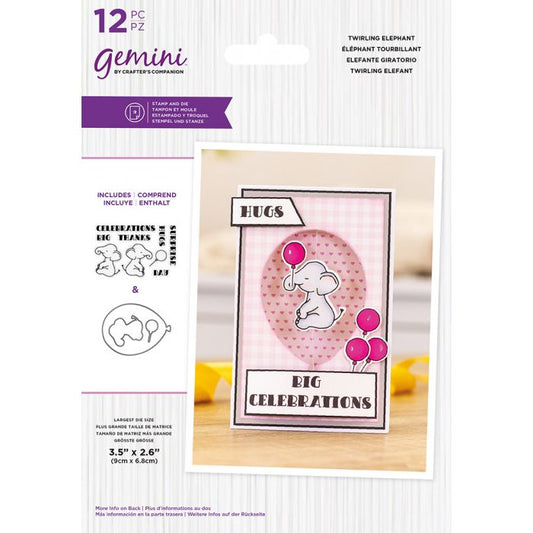 Crafters Companion Gemini Stamp & Die - Twirling Elephant Arts & Crafts Crafters Companion