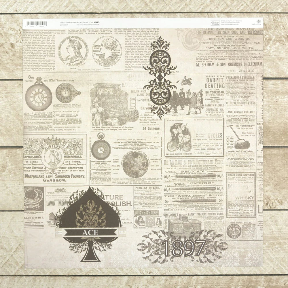 Double Sided Patterned Papers - Gentleman's Emporium Collection #06A Arts & Crafts Couture Creations