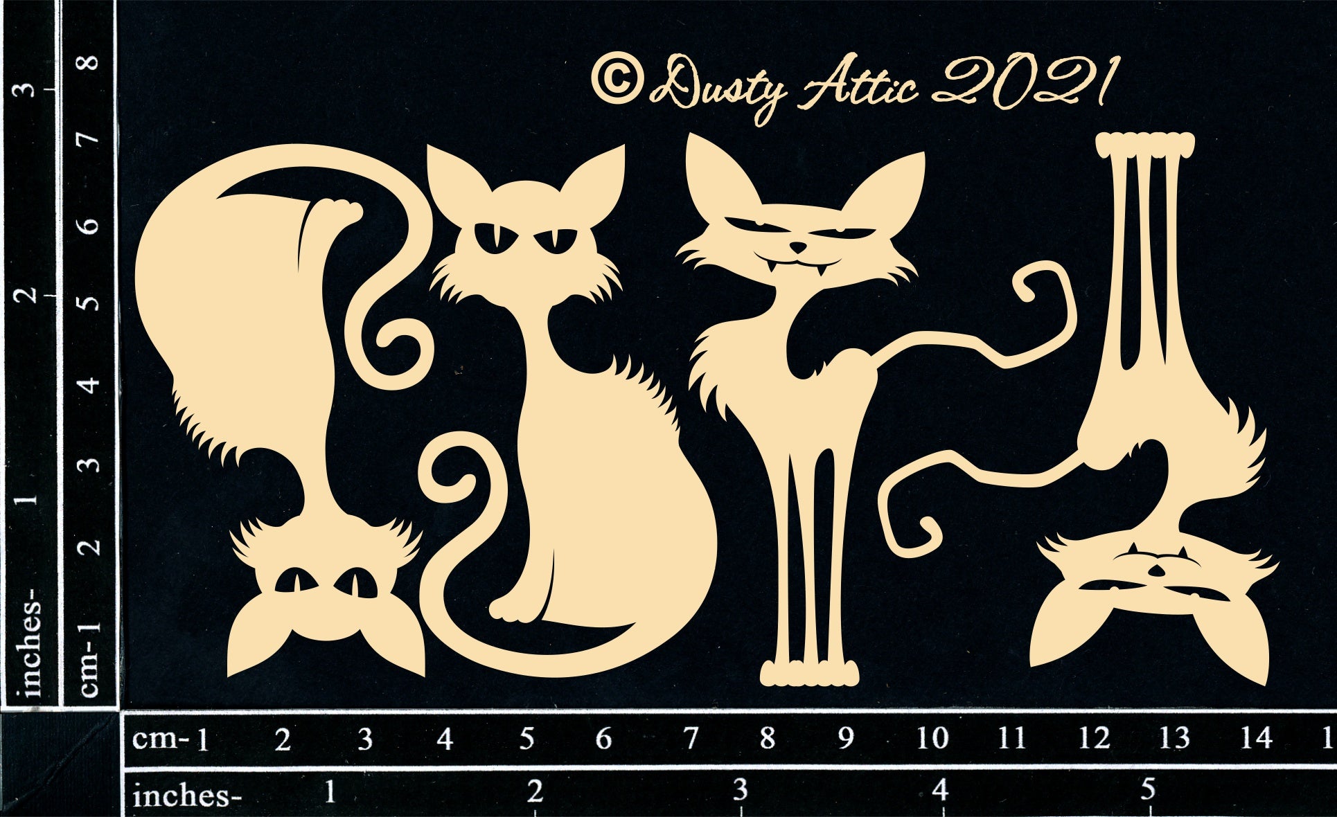 Dusty Attic - Laser Cut Chipboard Embellishments - Creepy Cats Arts & Crafts Dusty Attic