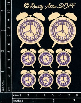 Dusty Attic - Laser Cut Chipboard Embellishments - Mini Alarm Clocks Arts & Crafts Dusty Attic