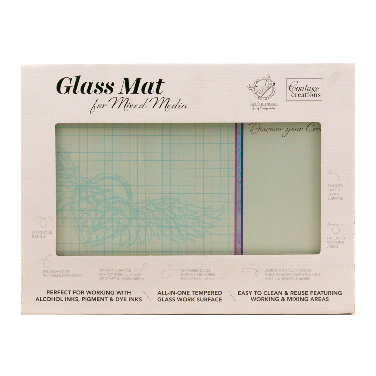 Glass Mat for Mixed Media - 395 x 298mm (15.5 x 11.7in) - palette and working area Arts & Crafts Couture Creations