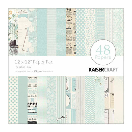Kaisercraft - Paper Pad 12in x 12in 48 papers - Peek a boo Boy Arts & Crafts Kaisercraft