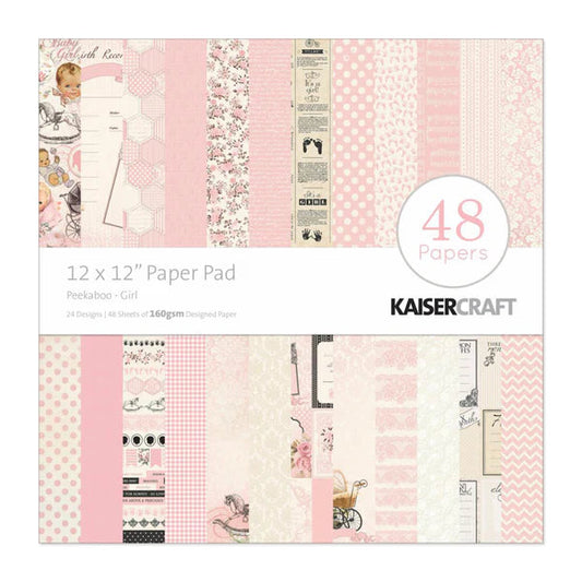 Kaisercraft - Paper Pad 12in x 12in 48 papers - Peek a boo Girl Arts & Crafts Kaisercraft