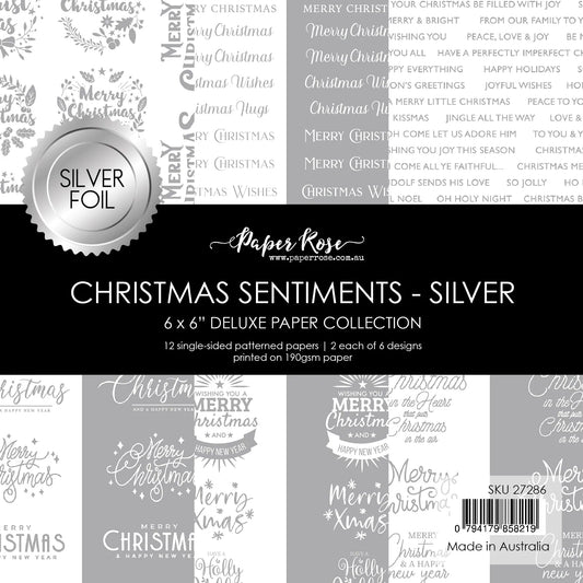 Paper Rose - Christmas Sentiments - Silver 6'x6' Deluxe Paper Collection Arts & Crafts Paper Rose