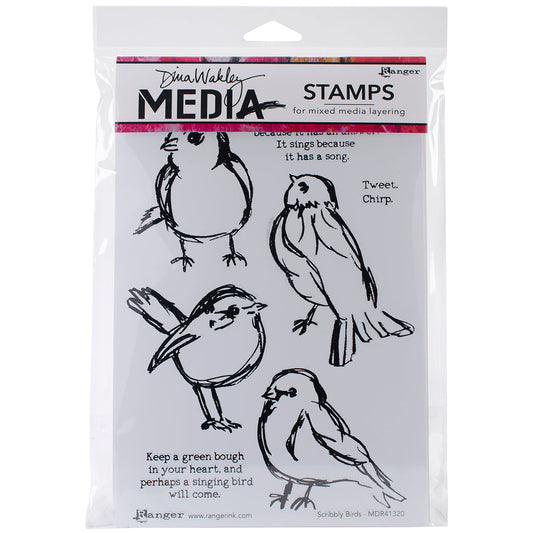 Rubber Stamp - Dina Wakley - Scribbly Birds Arts & Crafts Dina Wakley