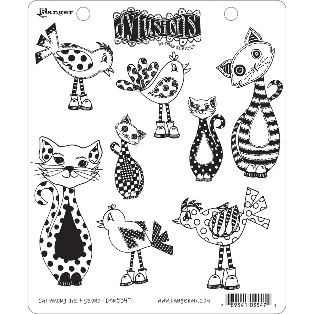 Rubber Stamps - Cling Mount - Dylusions - Cat Among the Pigeons Arts & Crafts Dyan Reaveley
