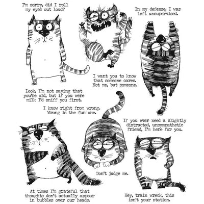 Rubber Stamps - Cling Mount - Snarky Cat Stamp Set Arts & Crafts Tim Holtz