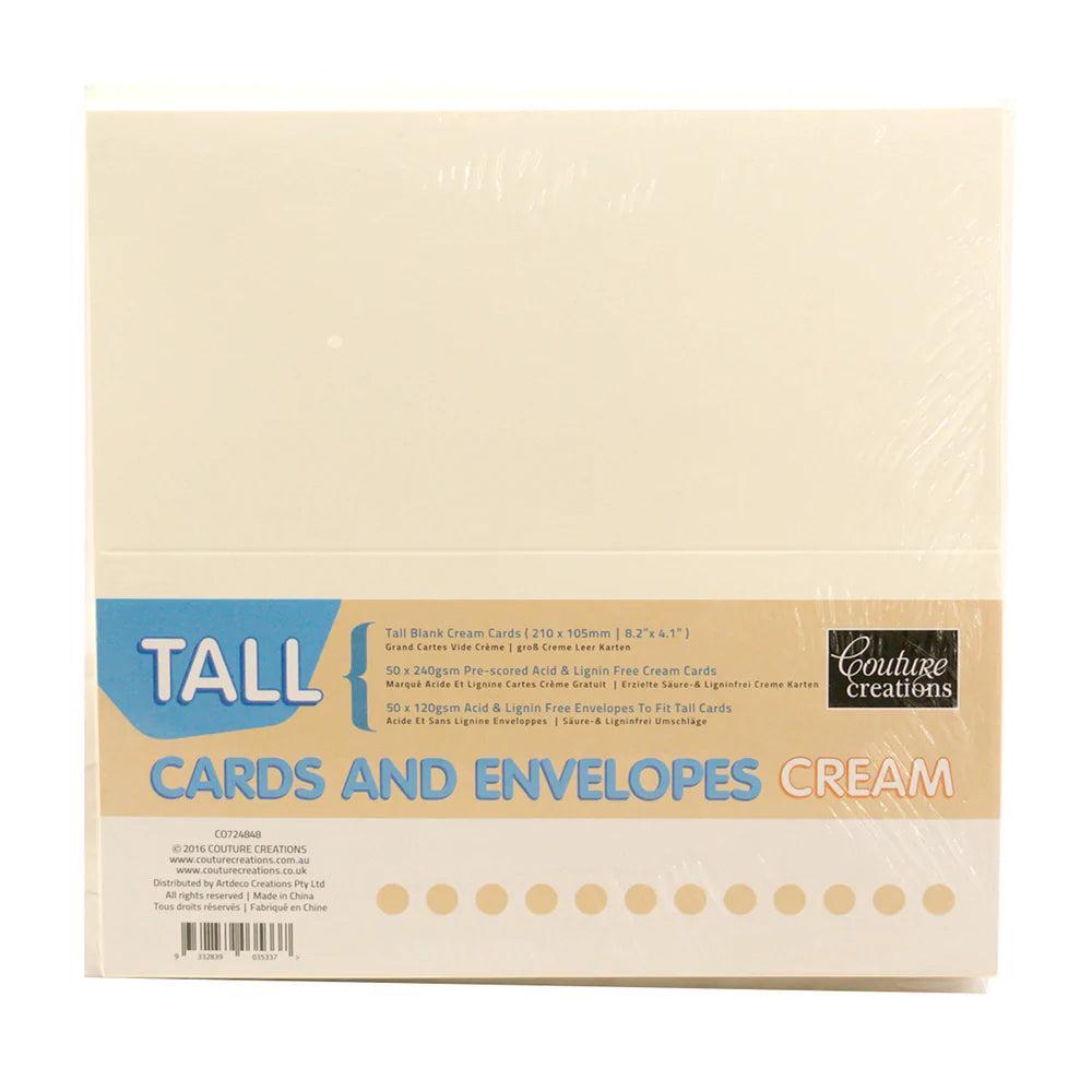 Tall Blank Card and Envelope Set - Cream 50 Arts & Crafts CC