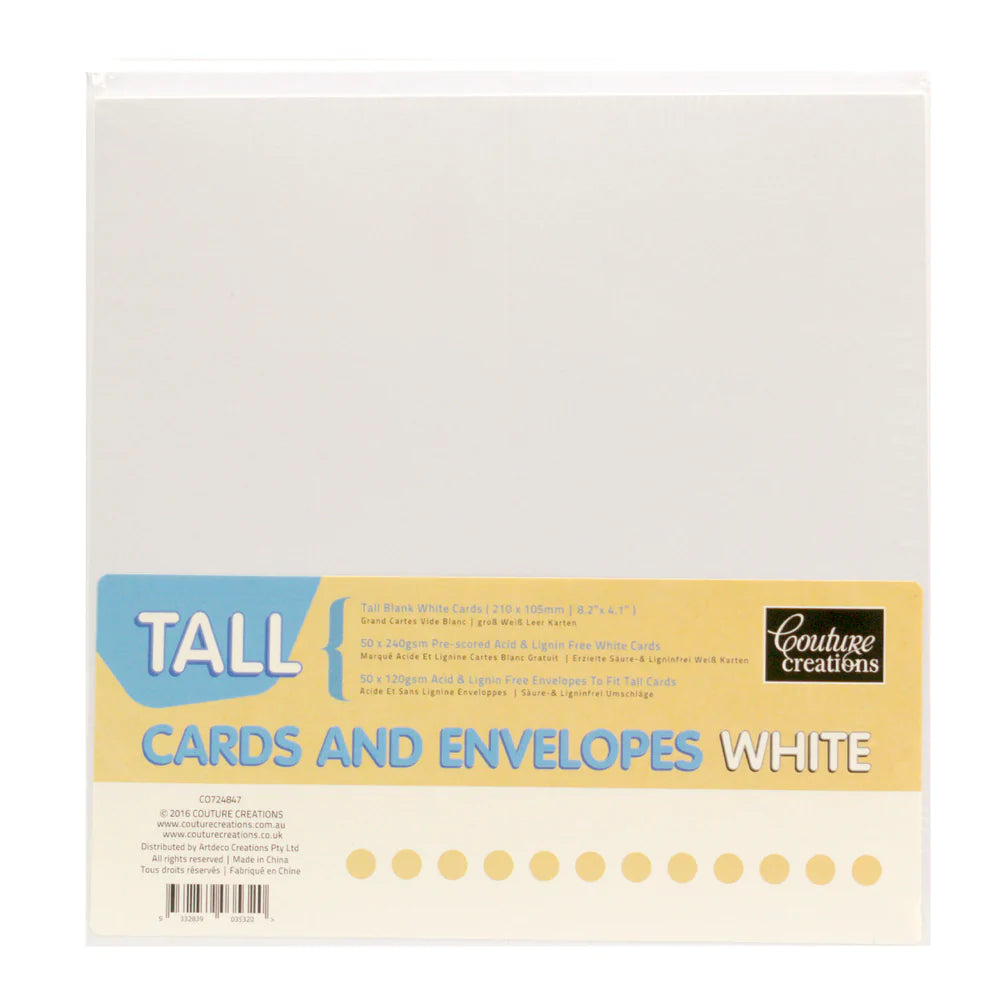 Tall Blank Card and Envelope Set - White 50 Arts & Crafts CC
